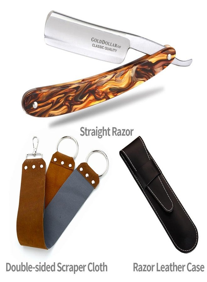 Gold Dollar Retro Shaving For Men Acrylic Handle Straight Razor Barber Shaving Ready Without Stabilizer Scraper Cloth Kit - Image 5