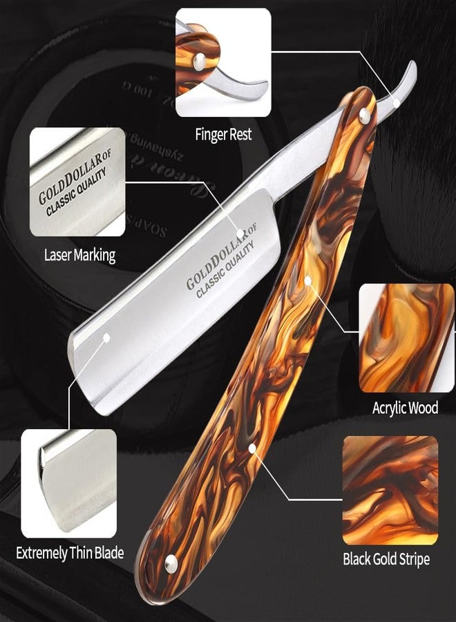 Gold Dollar Retro Shaving For Men Acrylic Handle Straight Razor Barber Shaving Ready Without Stabilizer Scraper Cloth Kit - Image 3