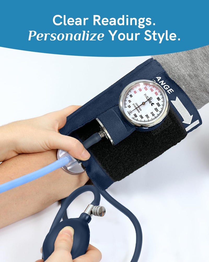 FriCARE - Manual Blood Pressure Bracelet, Aneroid Sphygmomanometer, BP Cuff Monitor with Universal Adult Size for Home Medical Use, Kit for Nursing Students, Nurses, Medical Doctors, L (Navy) - Image 5