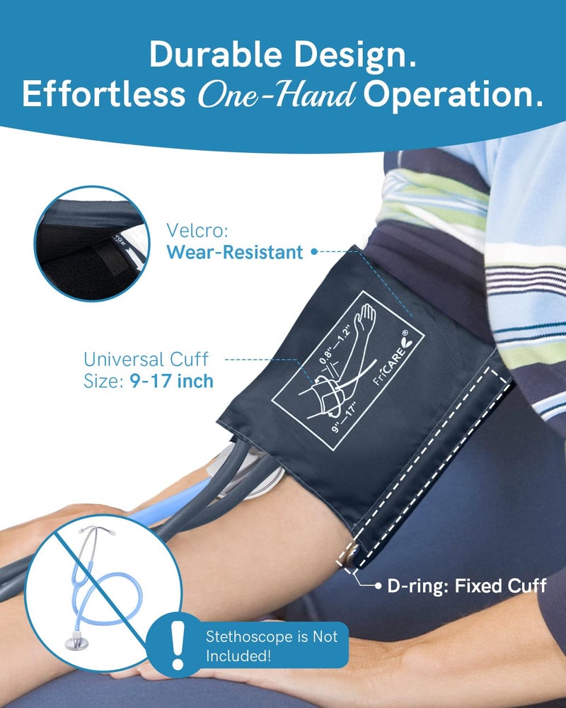 FriCARE - Manual Blood Pressure Bracelet, Aneroid Sphygmomanometer, BP Cuff Monitor with Universal Adult Size for Home Medical Use, Kit for Nursing Students, Nurses, Medical Doctors, L (Navy) - Image 3