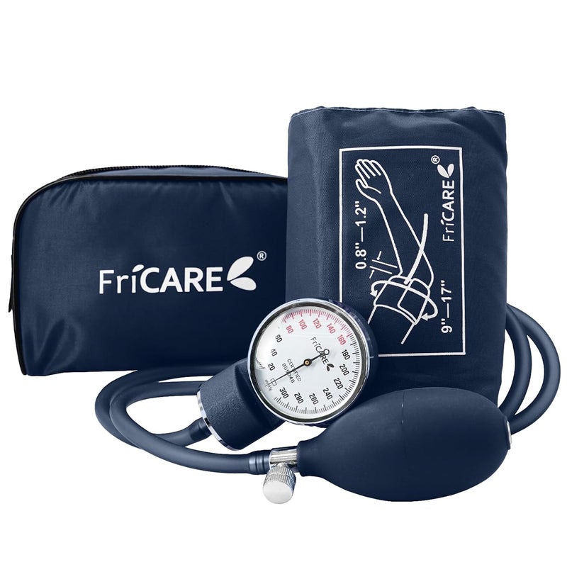 FriCARE - Manual Blood Pressure Bracelet, Aneroid Sphygmomanometer, BP Cuff Monitor with Universal Adult Size for Home Medical Use, Kit for Nursing Students, Nurses, Medical Doctors, L (Navy) - Image 1