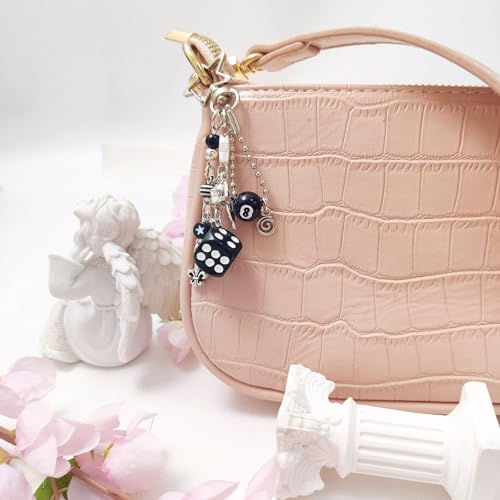 cioatu Y2K Aesthetic Keychains for Women Cute Flowers Star Cake Jellyfish Keychins Charms Kawaii Bag Purse Decor (White & Black) - Image 5