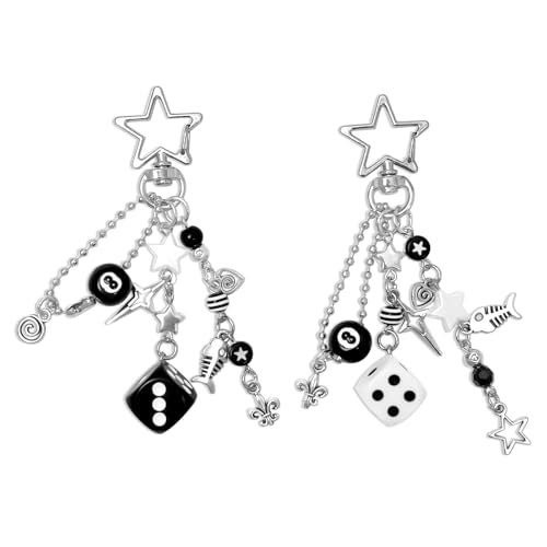 cioatu Y2K Aesthetic Keychains for Women Cute Flowers Star Cake Jellyfish Keychins Charms Kawaii Bag Purse Decor (White & Black) - Image 1