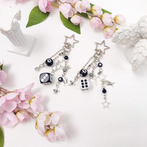cioatu Y2K Aesthetic Keychains for Women Cute Flowers Star Cake Jellyfish Keychins Charms Kawaii Bag Purse Decor (White & Black) - Image 2