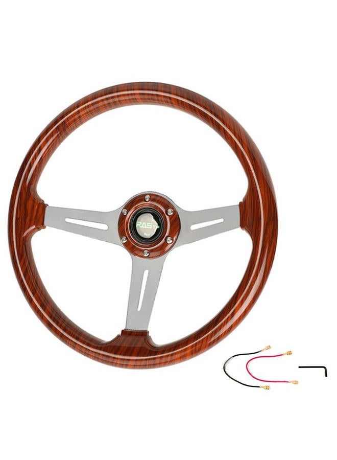 RASTP 345mm 13.5" Wood Grain Steering Wheel, Classic Nostalgia Style Racing/Golf Cart Steering Wheel with Horn Button - Image 1