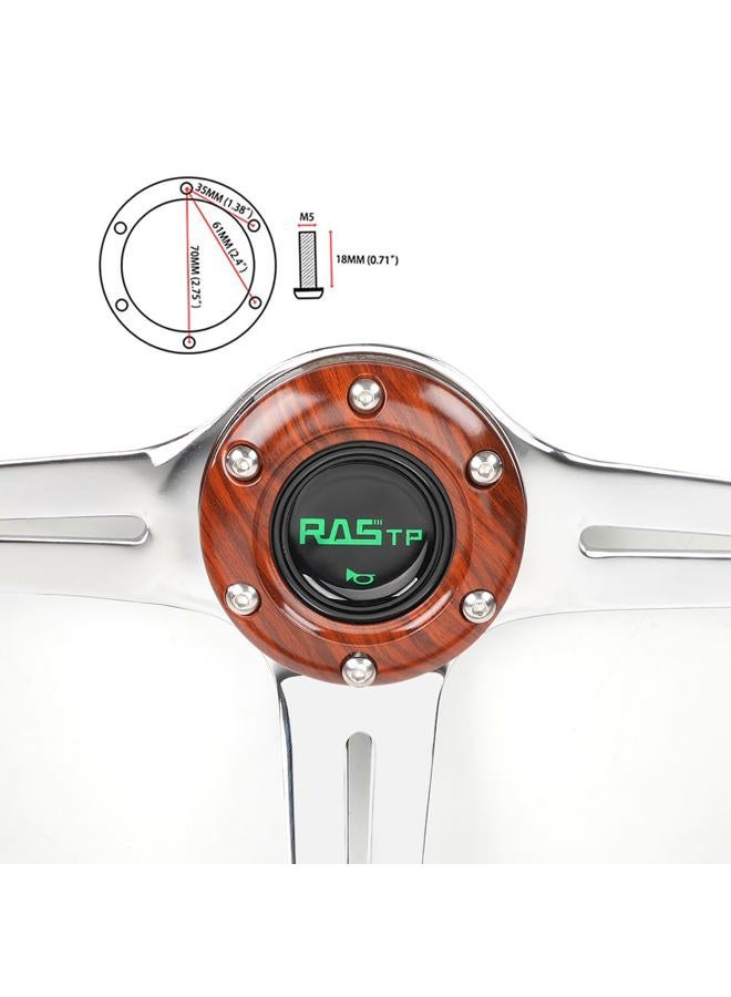 RASTP 345mm 13.5" Wood Grain Steering Wheel, Classic Nostalgia Style Racing/Golf Cart Steering Wheel with Horn Button - Image 5