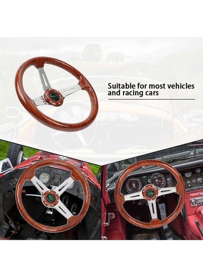 RASTP 345mm 13.5" Wood Grain Steering Wheel, Classic Nostalgia Style Racing/Golf Cart Steering Wheel with Horn Button - Image 4