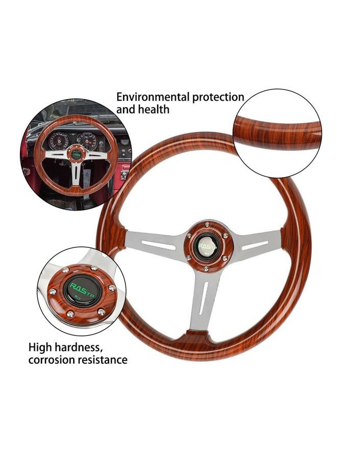 RASTP 345mm 13.5" Wood Grain Steering Wheel, Classic Nostalgia Style Racing/Golf Cart Steering Wheel with Horn Button - Image 2
