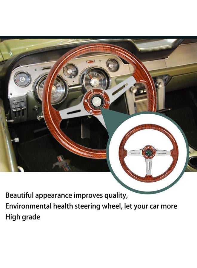 RASTP 345mm 13.5" Wood Grain Steering Wheel, Classic Nostalgia Style Racing/Golf Cart Steering Wheel with Horn Button - Image 3