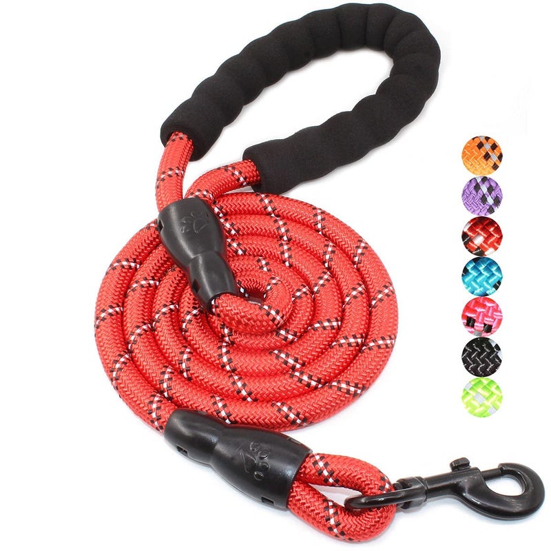 BAAPET 2/4/5/6 FT Dog Leash with Comfortable Padded Handle and Highly Reflective Threads for Small Medium and Large Dogs (5FT-1/2'', Red) - Image 1