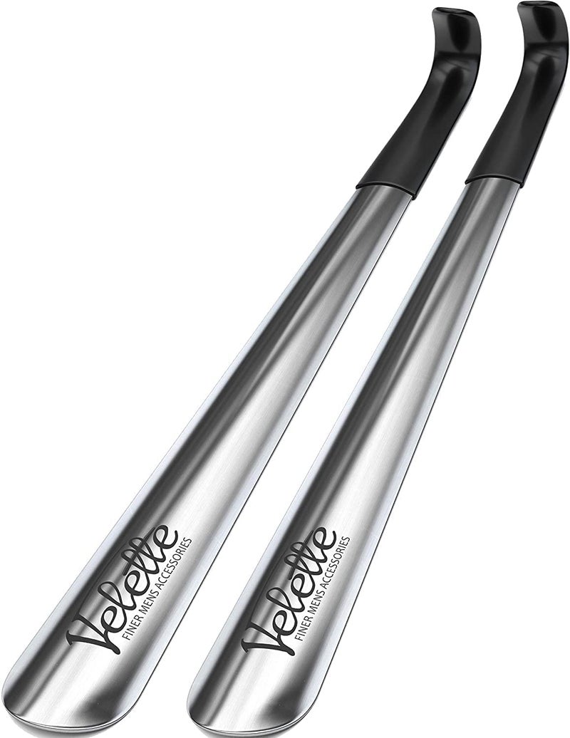 Velette Metal Shoe Horn Long Handle for Seniors, Metal Long Shoe Horn for Boots, Set of 2 Metal 16.5" Extra Long and 7.5" Travel Size Shoe Horn for Men Women and Kids - Image 1