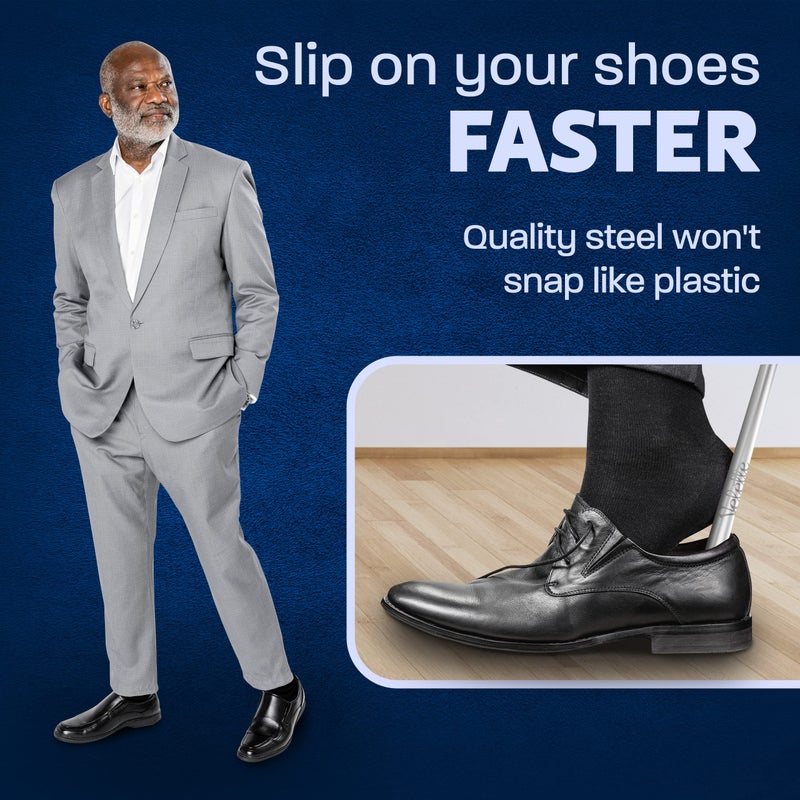 Velette Metal Shoe Horn Long Handle for Seniors, Metal Long Shoe Horn for Boots, Set of 2 Metal 16.5" Extra Long and 7.5" Travel Size Shoe Horn for Men Women and Kids - Image 3