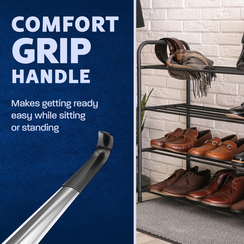 Velette Metal Shoe Horn Long Handle for Seniors, Metal Long Shoe Horn for Boots, Set of 2 Metal 16.5" Extra Long and 7.5" Travel Size Shoe Horn for Men Women and Kids - Image 5