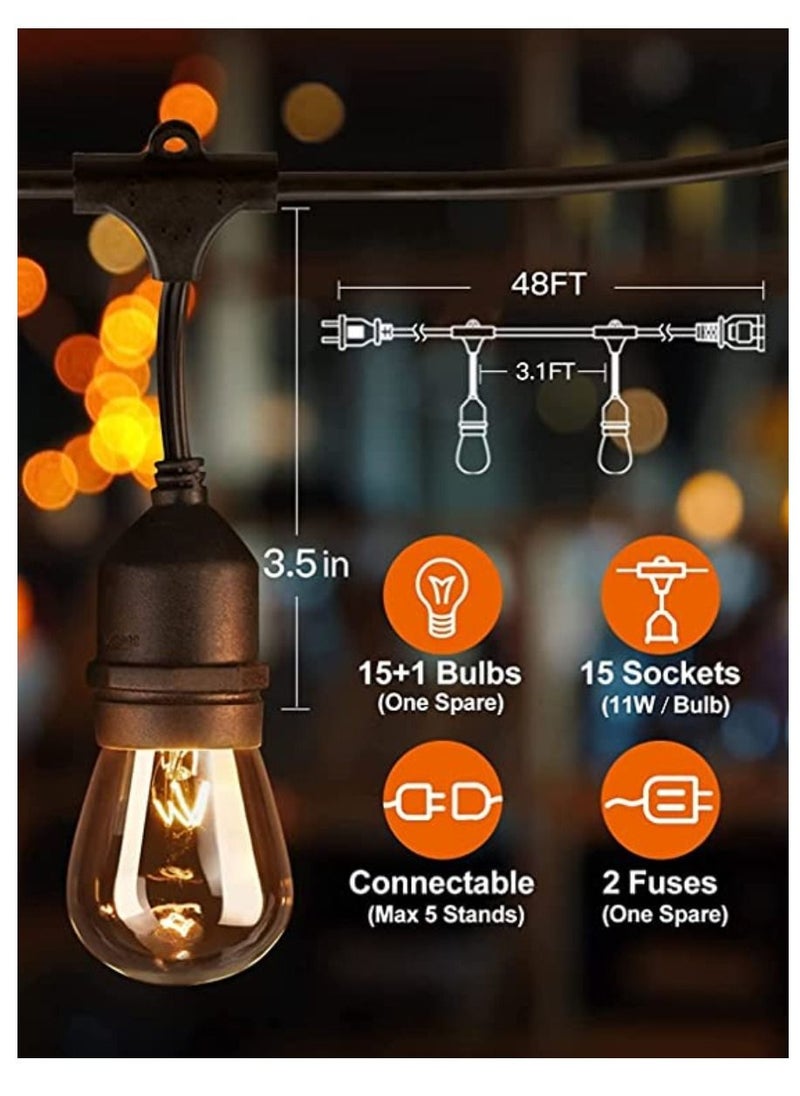 Yuwell Led Lights Eid Celebration 16ft Outdoor String Yellow Lights Weatherproof Strand Dimmable Edison Vintage Bulbs Ul Listed Heavy Duty Decorative Cafe Patio Lights For Restaurant Garden  - Image 2