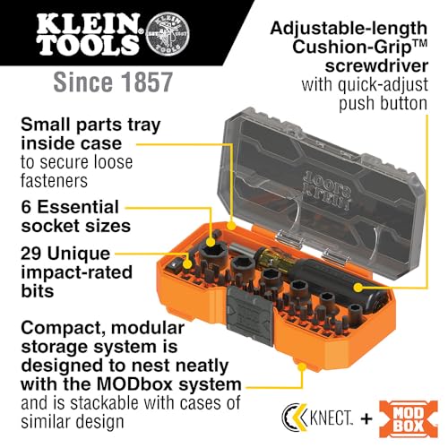 Klein Tools 33805 ProFlex 38Piece SAE ImpactRated Tool Set with Modular Case S2 Steel Magnetic Adjustable Screwdriver 29 Bits 6 SAE Socket Sizes - Image 3