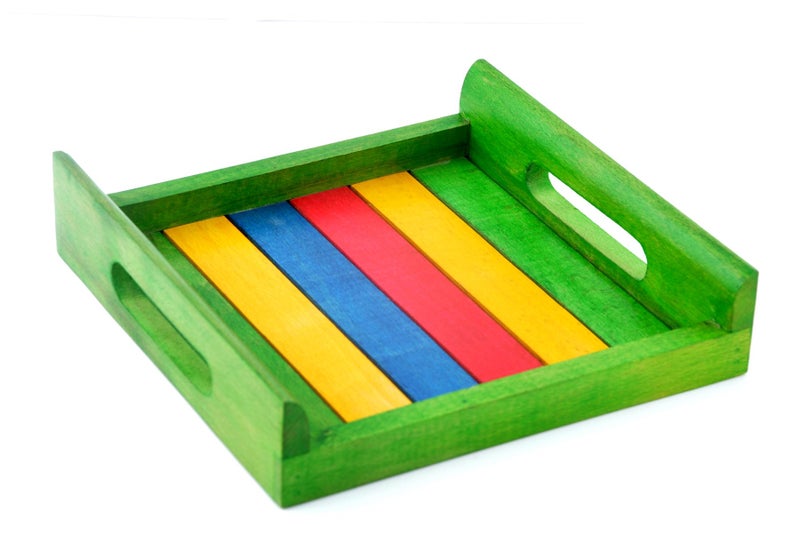 Hashcart Handmade Wooden Serving Tray for Dining Tableware, Kitchen Accessory, Butler Serving Trays (Green) - Image 1