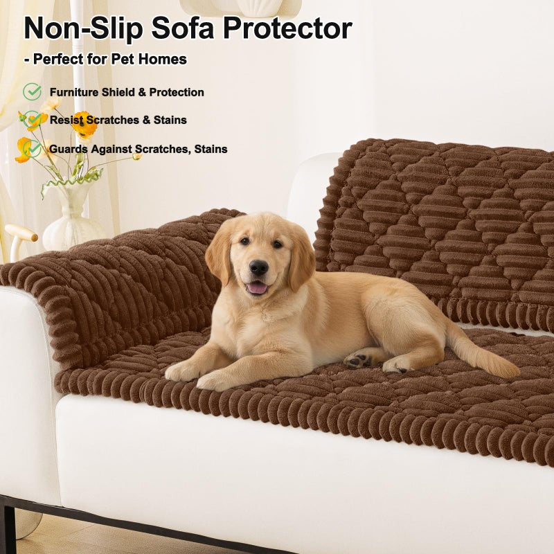 Smiry Pet Couch Cover for Dogs Washable, Non-Slip Fuzzy Couch Covers for 3 Cushion Sofa Pet Friendly, Soft Thick Furniture Protector Sofa Slipcover Mat for Dogs (Chocolate, 27.6" x 59") - Image 4