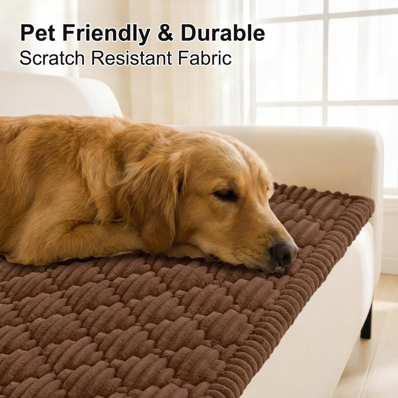 Smiry Pet Couch Cover for Dogs Washable, Non-Slip Fuzzy Couch Covers for 3 Cushion Sofa Pet Friendly, Soft Thick Furniture Protector Sofa Slipcover Mat for Dogs (Chocolate, 27.6" x 59") - Image 3