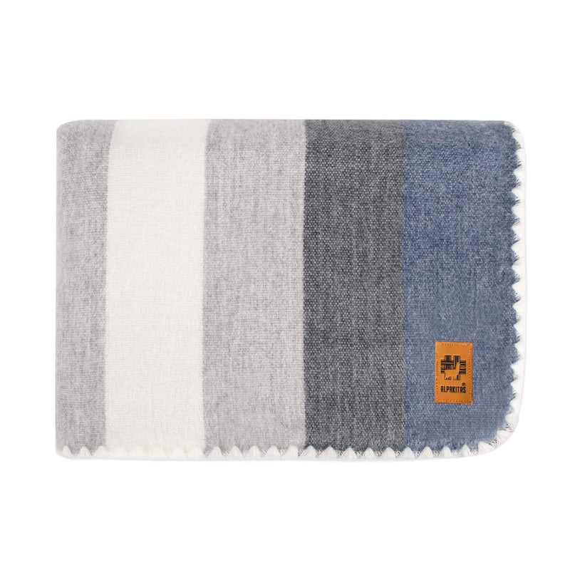ALPAKITAS Alpaca Wool Blanket Throw  Large Beautiful Warm Stripes  64 x 45 inches  UltraSoft Hypoallergenic and Breathable  NonItchy or Scratchy Gray and Blue