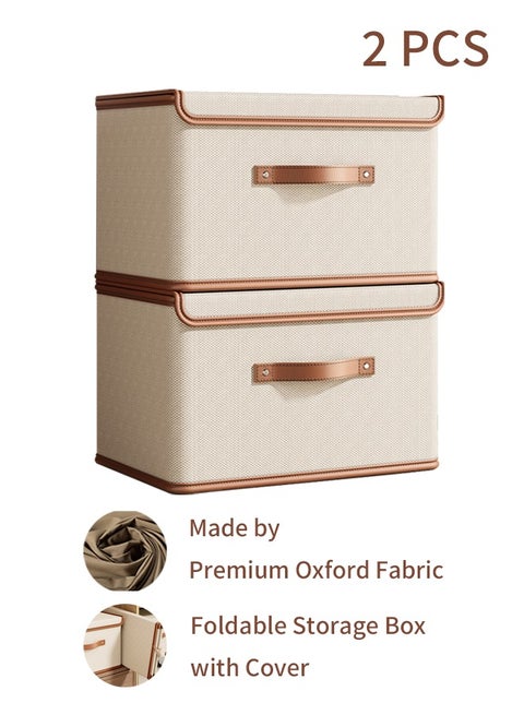 2-Packs Clothes Drawer Organizer with Cover, Wardrobe Clothes Organizer,Foldable Storage Boxes for Shelves, Foldable Closet Organizer Bins Storage Containers for Organizing Clothing Jeans Toys Book Shelves