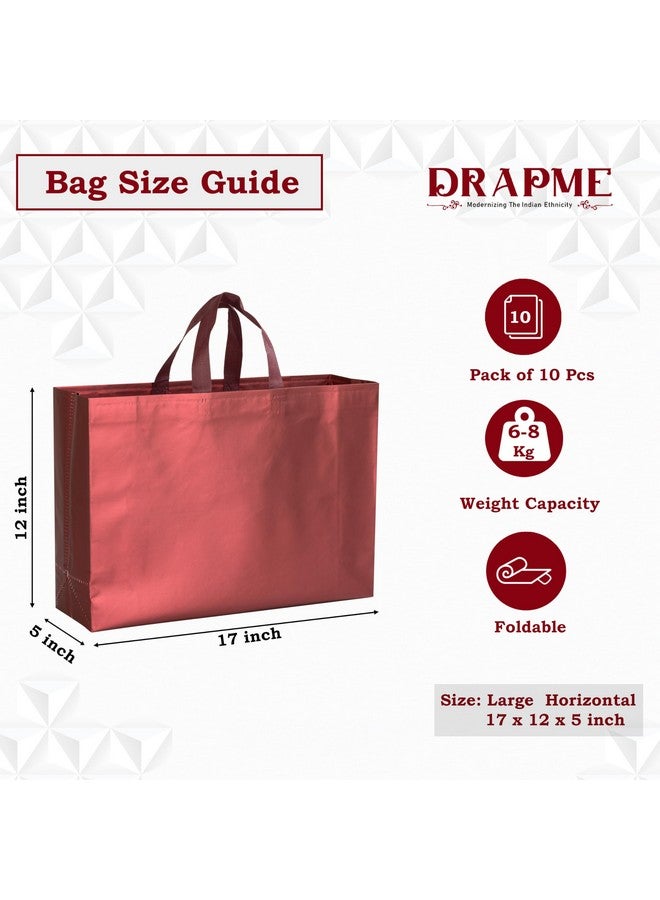 Drapme Large Size Pack of 10 Pcs Matt Metallic Laminated Non-Woven Reusable Eco-Friendly Party Return Gift Bags (Maroon) (Large 17x12x5 Inch) - Image 2