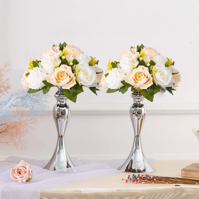 BLOSMON Flower Balls Wedding Rose Centerpieces: 10 Pcs Fake Flowers with Base Kissing Balls Decor Champagne &White Artificial Floral Arrangements Flower Bouquet of Roses Home Party Table DIY Decorationss - Image 2