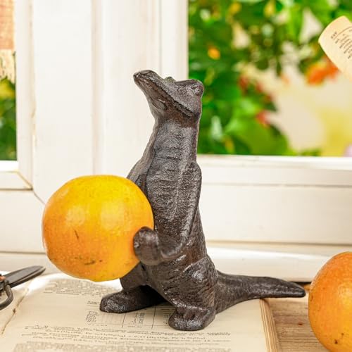 Sungmor Vintage Cast Iron Dinosaur StatueAdorable Sculpture on Bookshelf or DeskCell Phone HolderDoorstops and Bookend for Office and Home DecorRustic Brown - Image 3