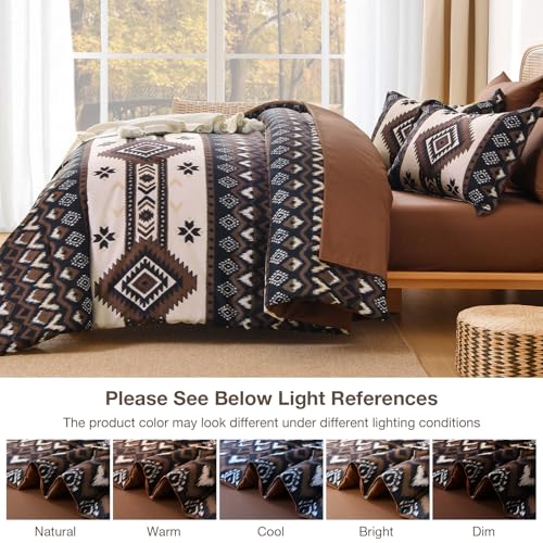 Menghomeus Queen Size Dark Brown Comforter Set, 7 Pieces Boho Aztec Bed in a Bag, All-Season Bedding Set with Sheets & Pillow Shams, Bohemian Geometric Striped Pattern - Image 3