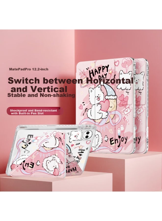 Shell Sister Protective Case For Huawei Matepad Pro 12.2 Model 12-Inch With Pen Slot Y-Shaped Soft Light Version Standard Edition Anti-Bending Cute Cartoon Three-Fold Dog Love Letter - Image 1