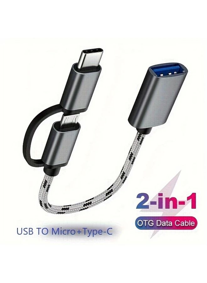 محول أسود 2 في 1 OTG من USB 2.0 إلى Micro USB وType C لمزامنة البيانات والنقل السريع - Image 1