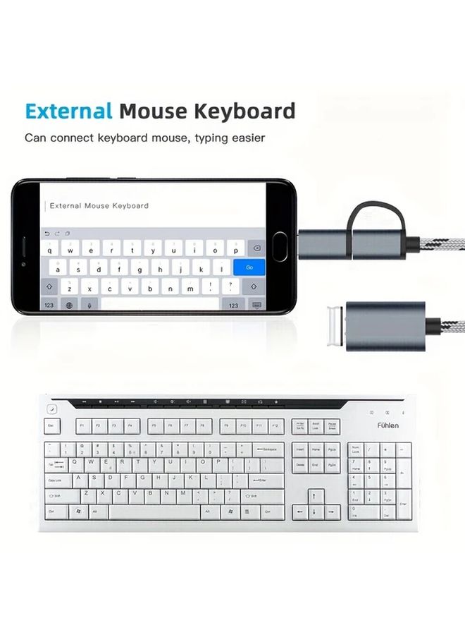 محول أسود 2 في 1 OTG من USB 2.0 إلى Micro USB وType C لمزامنة البيانات والنقل السريع - Image 4