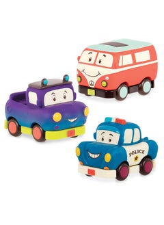 B. Toys B. toys- Mini Pull-Back Vehicles Set- Set of 3 Vehicles- Truck, Camper Van, Police- 12 months +  - Image 1