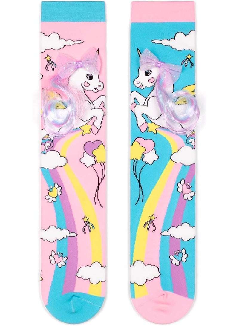 FengSVMA Crazy Socks for Kids - Cute Knee High Silly Socks Funny Style Colorful Cute Animal Knee High Socks for 3-8 Years Kids, Cute Unicorn - Image 1