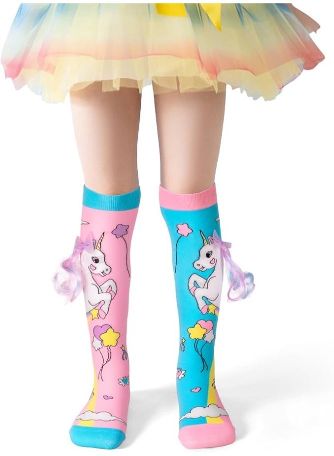FengSVMA Crazy Socks for Kids - Cute Knee High Silly Socks Funny Style Colorful Cute Animal Knee High Socks for 3-8 Years Kids, Cute Unicorn - Image 2