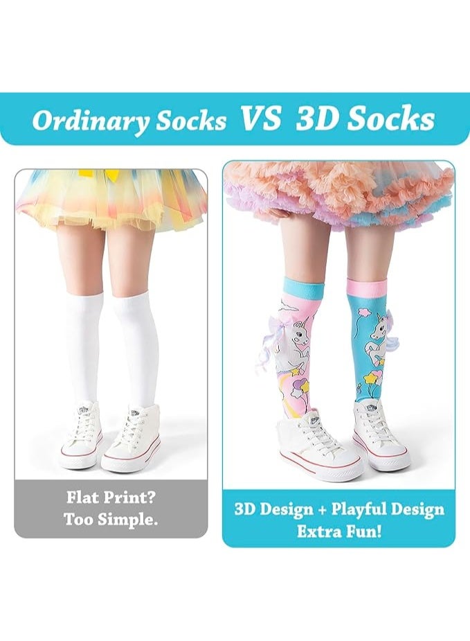FengSVMA Crazy Socks for Kids - Cute Knee High Silly Socks Funny Style Colorful Cute Animal Knee High Socks for 3-8 Years Kids, Cute Unicorn - Image 3