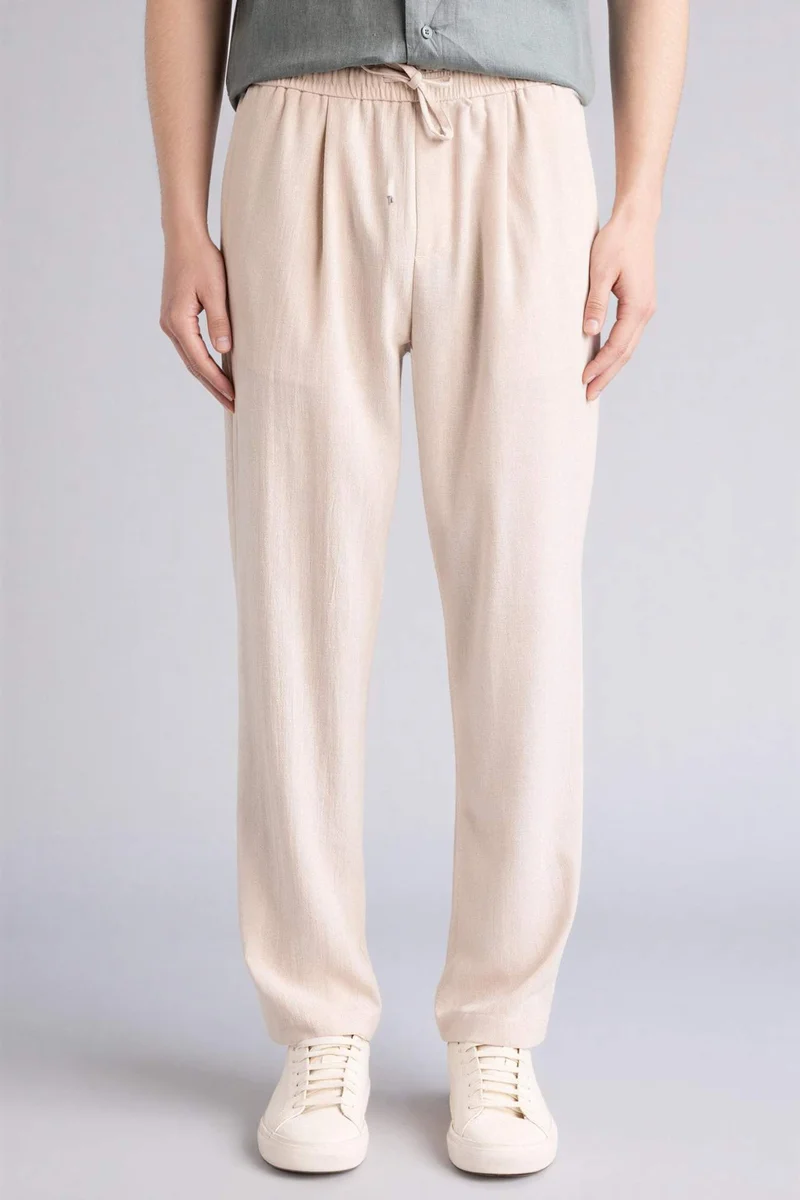 Defacto  Relax Fit Ankle Length Linen Look Trousers for Men | Best Price UAE