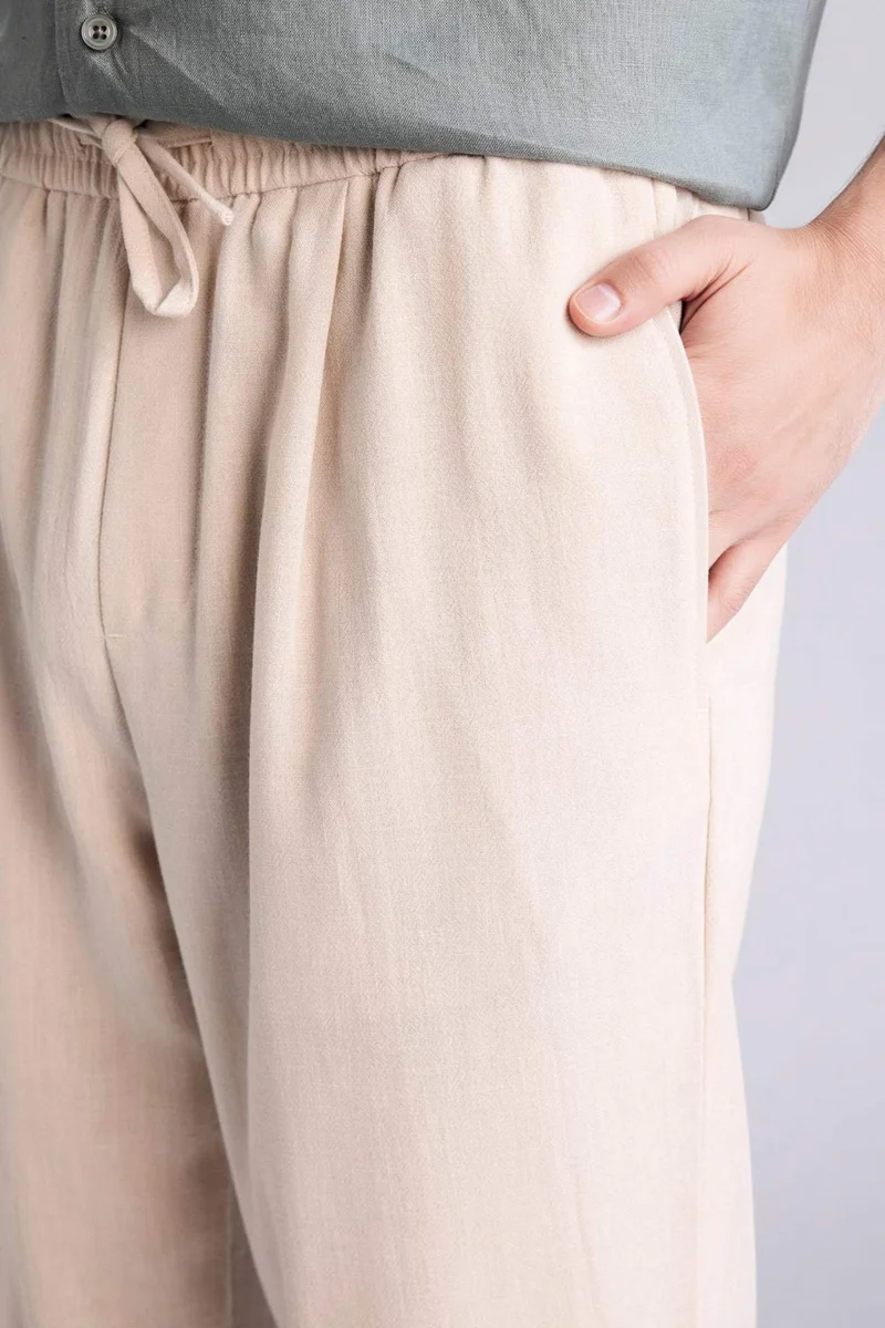 Defacto  Relax Fit Ankle Length Linen Look Trousers for Men | Best Price UAE