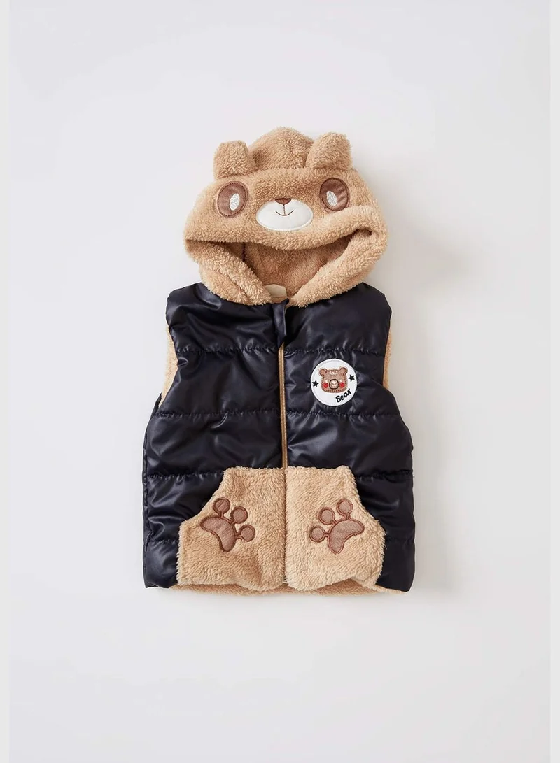 DeFacto Sleeveless Hooded Plush Fur Detailed Cardigan