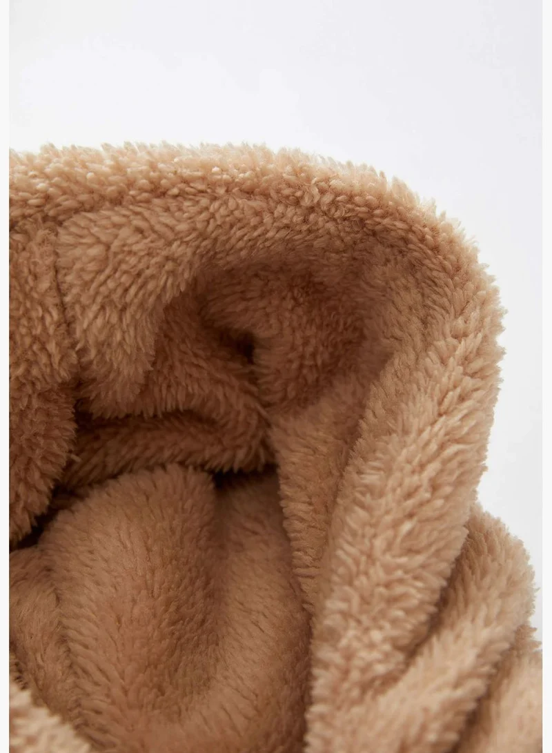 DeFacto Sleeveless Hooded Plush Fur Detailed Cardigan