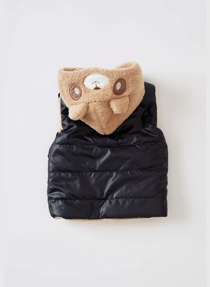 DeFacto Sleeveless Hooded Plush Fur Detailed Cardigan
