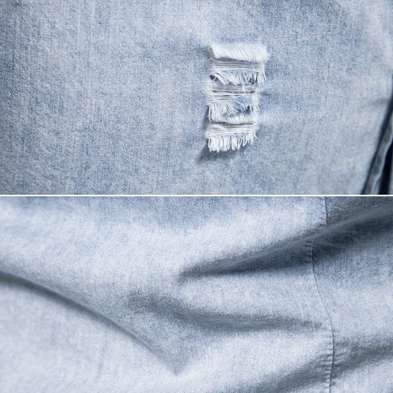 LONGBIDA Mens Denim Shirt Button Down Long Sleeve Casual Slim Fit Shirts(Light Blue,M) - Image 4