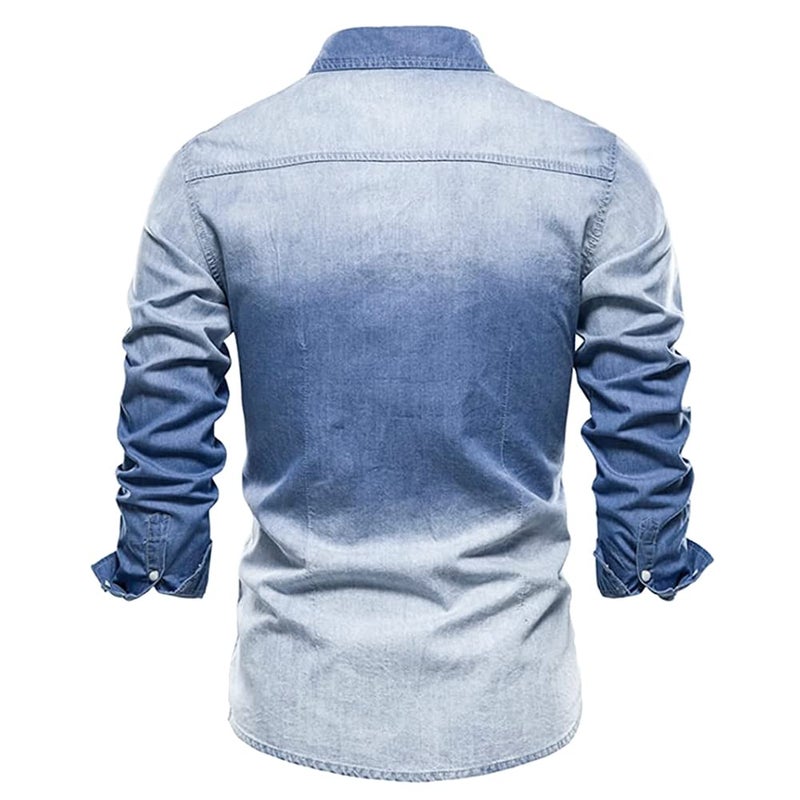LONGBIDA Mens Denim Shirt Button Down Long Sleeve Casual Slim Fit Shirts(Light Blue,M) - Image 2