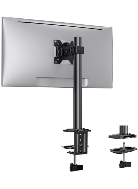 Monitor Mount for 13-32" Screens, Adjustable Height & Angle, Supports Up to 17.6lbs, Improved LCD/LED Monitor Riser, Single Desk Mount Stand, Black – Ergonomic Desk Mount for Home & Office – Model EGCM12