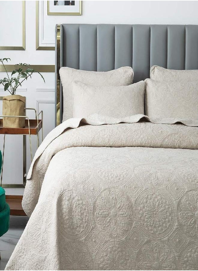 Brandream - Brandream Luxury Beige Medallion Quilt Bedding Set King Size Cotton Queen Size Bedspread Coverlet Set - Image 1