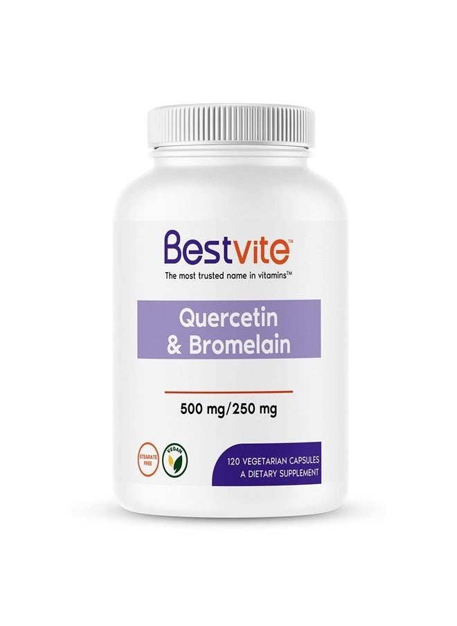 BESTVITE Quercetin with Bromelain 500mg/250mg (120 Vegetarian Capsules) - No Stearates - No Silicon Dioxide - Vegan - Non GMO - Gluten Free  - Image 1