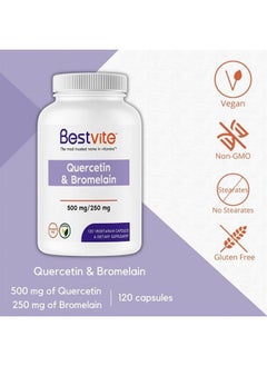 BESTVITE Quercetin with Bromelain 500mg/250mg (120 Vegetarian Capsules) - No Stearates - No Silicon Dioxide - Vegan - Non GMO - Gluten Free  - Image 3