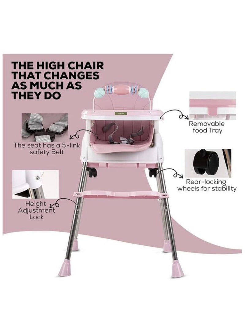 umbrella Umbrella 4 in 1 Convertible High Chair for Kids with Adjustable Height and Footrest, Baby Toddler Feeding Booster Seat with Tray, Wheels, Safety Belt and Cushion For 6 Months to 4 Years (pink)  - Image 3