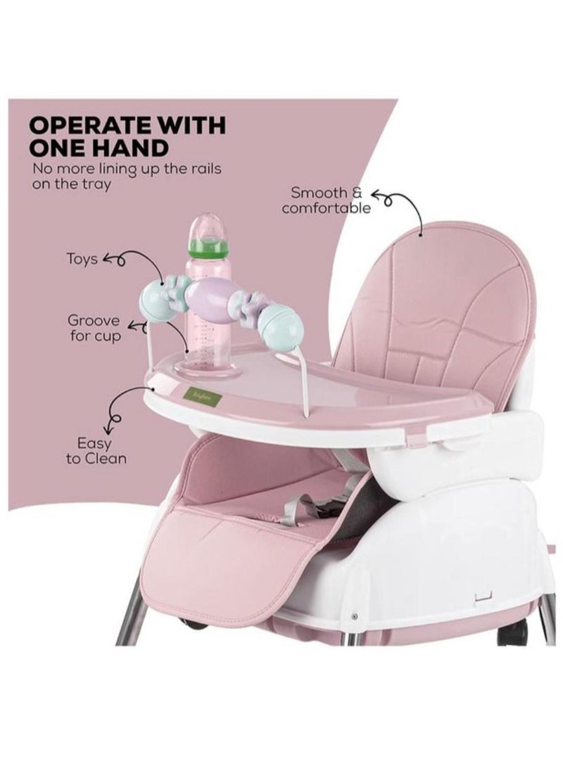 umbrella Umbrella 4 in 1 Convertible High Chair for Kids with Adjustable Height and Footrest, Baby Toddler Feeding Booster Seat with Tray, Wheels, Safety Belt and Cushion For 6 Months to 4 Years (pink)  - Image 4