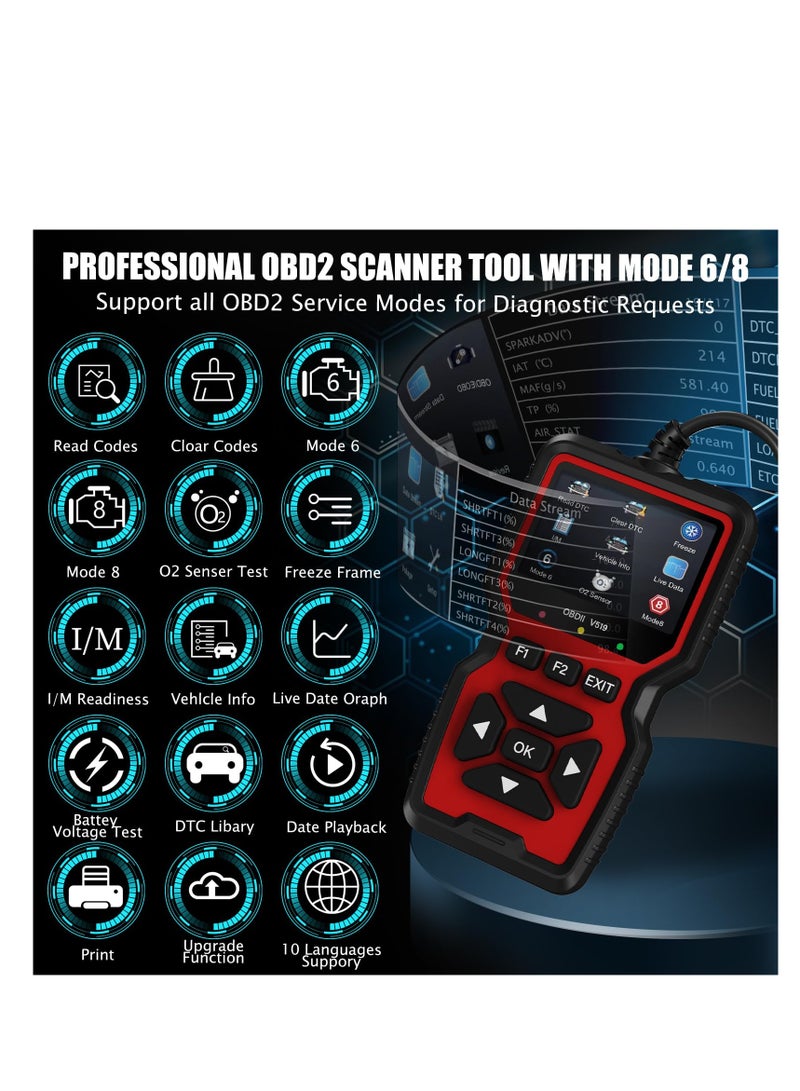 إسكدنيا OBD2 Scanner Diagnostic Tool, Check Engine Code Reader OBD2 Scanner with Reset, Mode 6, Mode 8 u0026 I/M Readiness, Auto Check Engine Light Car Diagnostic Scan Tool, for All OBDII Car After 1996 - Image 2