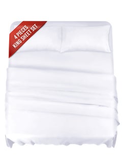 Infinitee Xclusives Premium White King Sheets Set - 1800 TC Series 4 Piece Bed Sheets - Soft Brushed Microfiber Fabric - 16 Inches Deep Pockets Sheets Wrinkle Free & Fade Resistant by Infinitee Xclusives  - Image 3